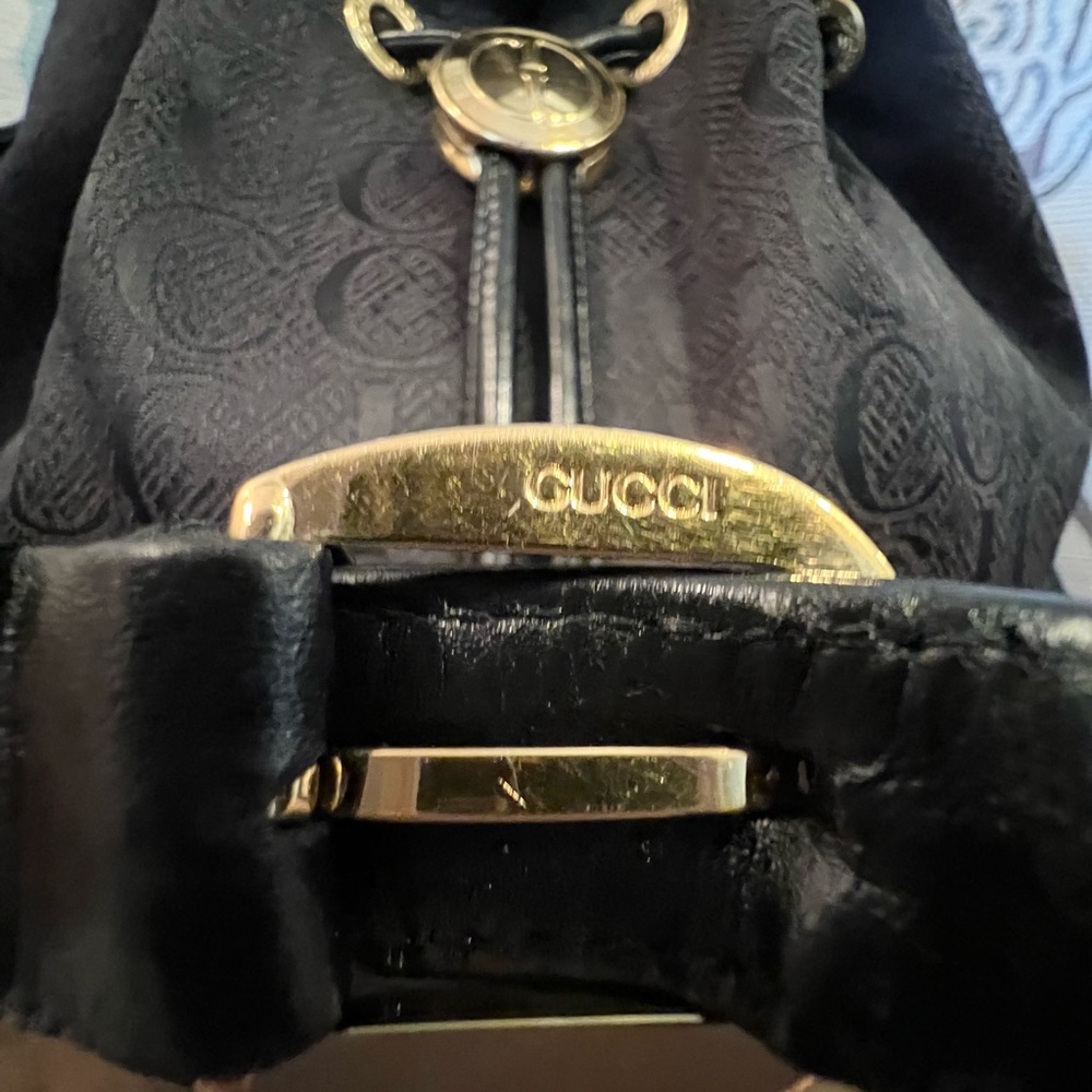 Gucci medium black leather tapestry bucket elegant shoulder bag/RARE - Picture 10 of 15